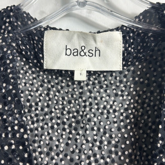 Ba&sh Celia Black Velvet Dot Ruffle Mini Dress Size 6 Silk Blend - Picture 3 of 15